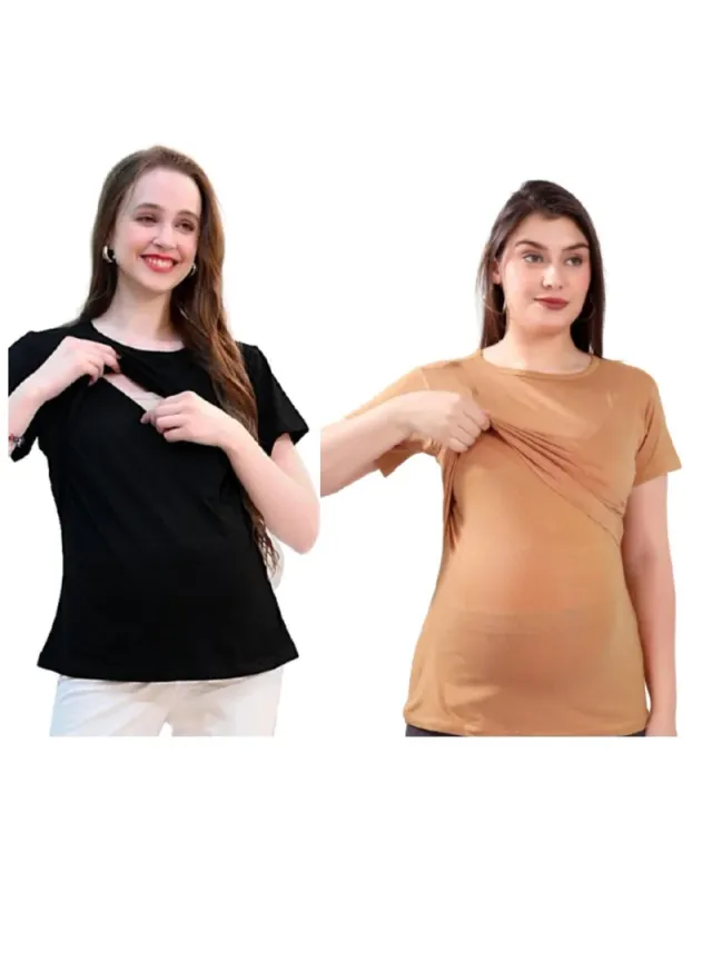 TUMMY Maternity & Nursing Double Layered Pull-On Top 2-Pack Black