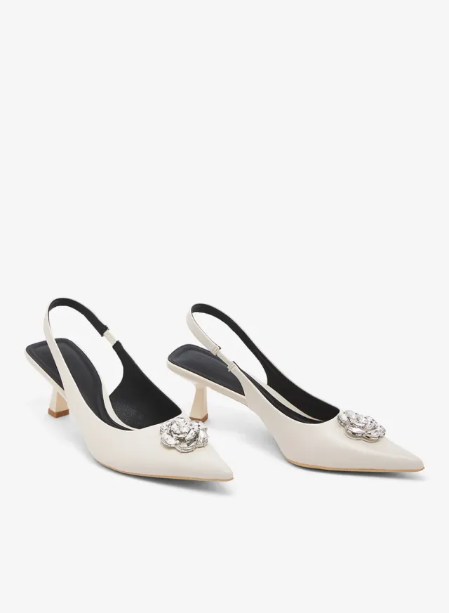 Flower Embellished Mid Heel Slingback Pumps Silver – image 4