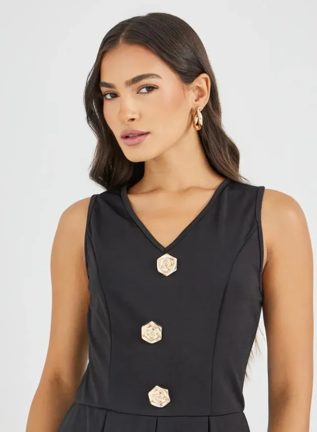 Sleeveless Buttoned A-Line Midi Dress – image 4