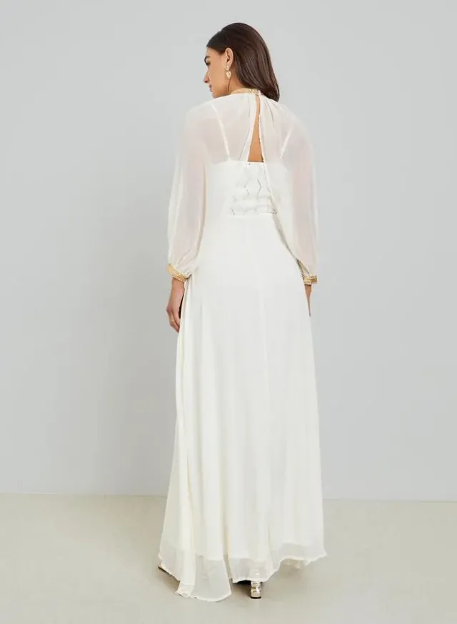Sequin Cape Maxi Dress Off White – image 6