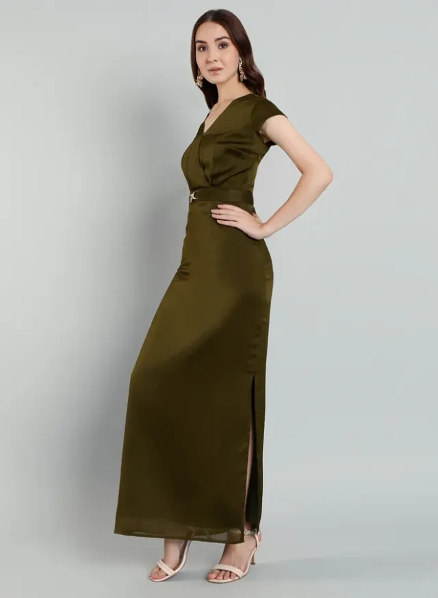Mish Buckle Maxi Dress Olive – image 4