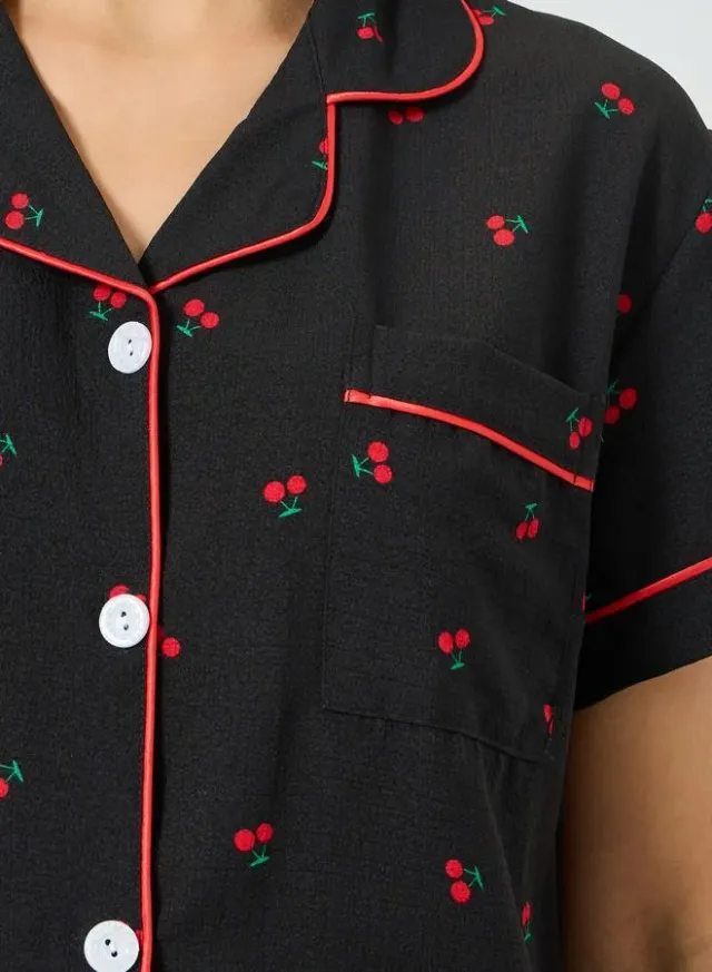 Cherry Print Shirt and Shorts Set Black – image 4