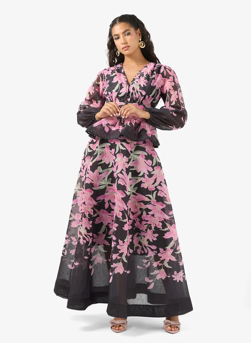 Floral Print Dress Dark Magenta