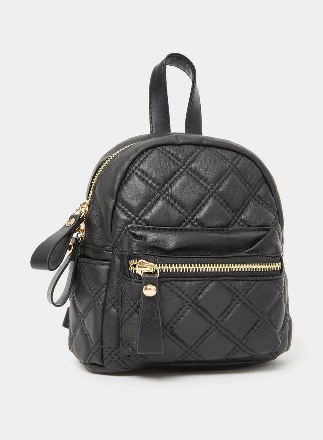 Styli Black Quilted Mini Backpack