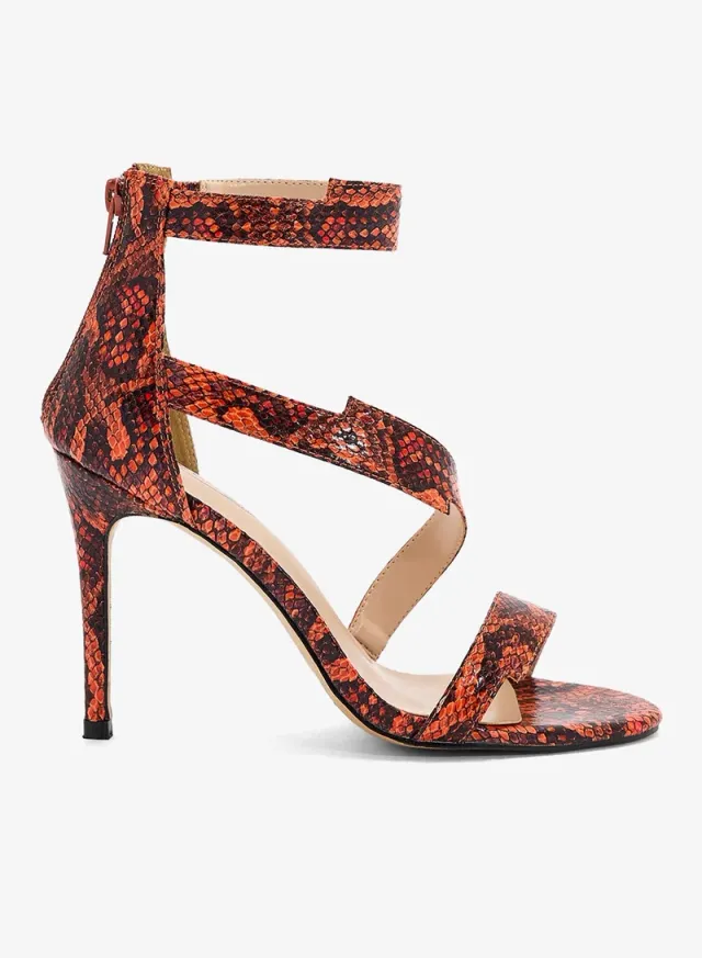 Snake Print High Heel Sandals Rust