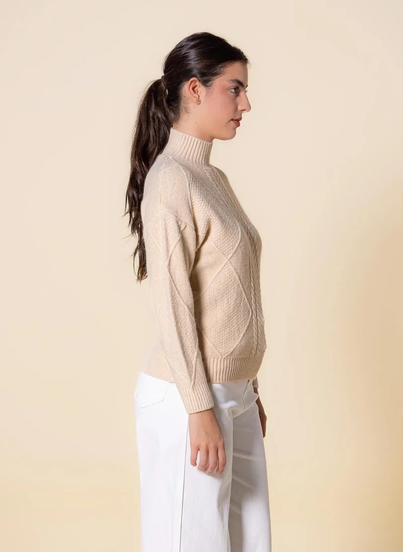 Cable Knit High Neck Sweater