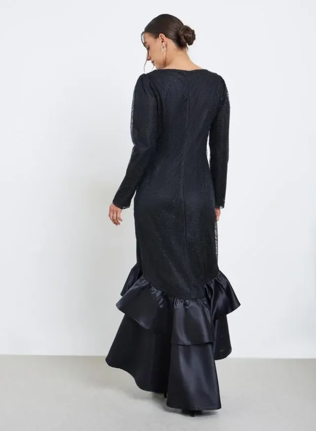 Ruffled Mermaid Maxi Dress Black – image 4