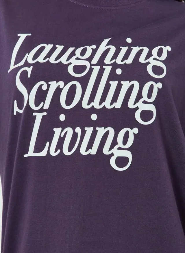 Slogan Print Oversized T-Shirt Purple – image 3