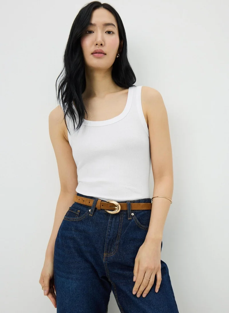 Ribbed Scoop Vest Top White