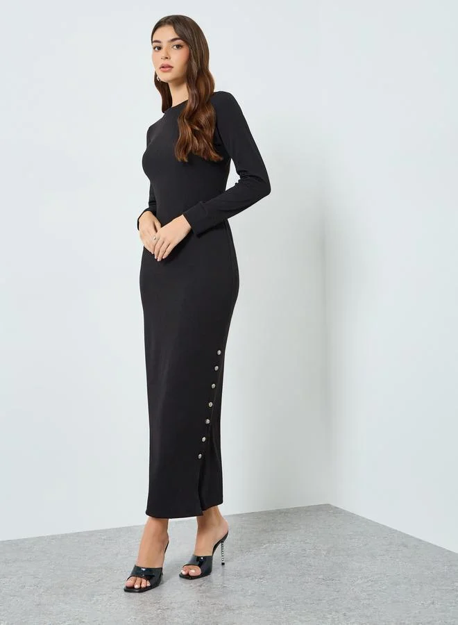 Long Sleeve Maxi Sheath Dress Black