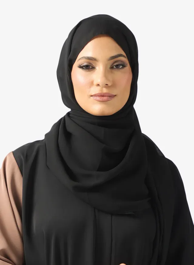 Brown Color Block Abaya with V Neck and Long Sleeves for Women – image 4