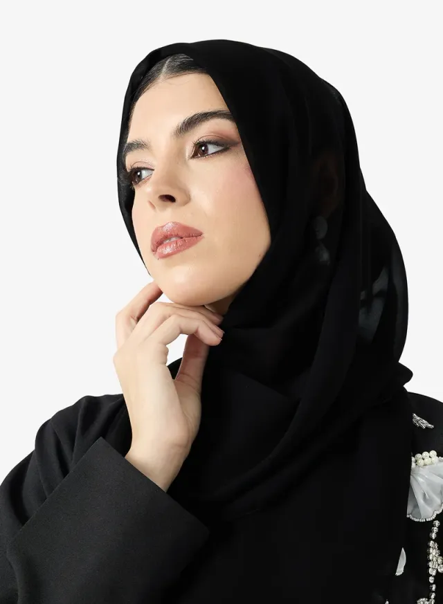 عباية مفتوحة مطرزة بالزهور بياقة على شكل حرف – صورة 4