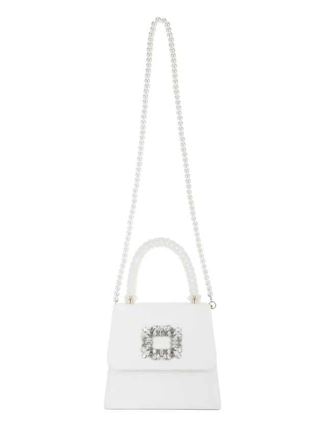 White Faux Leather Pearl-Handle Evening Bag – image 2