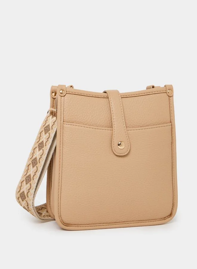 Solid Bag with Printed Strap Tan