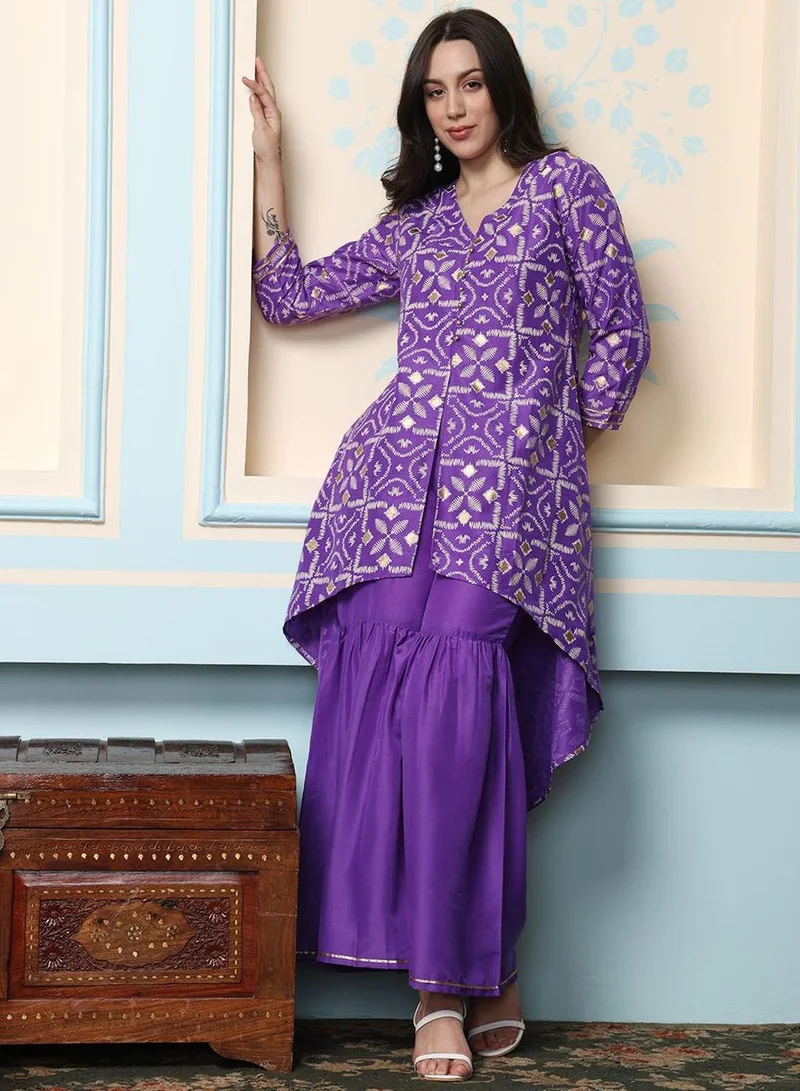 Women's Chiffon Kurta Palazzo Set Dark Magenta