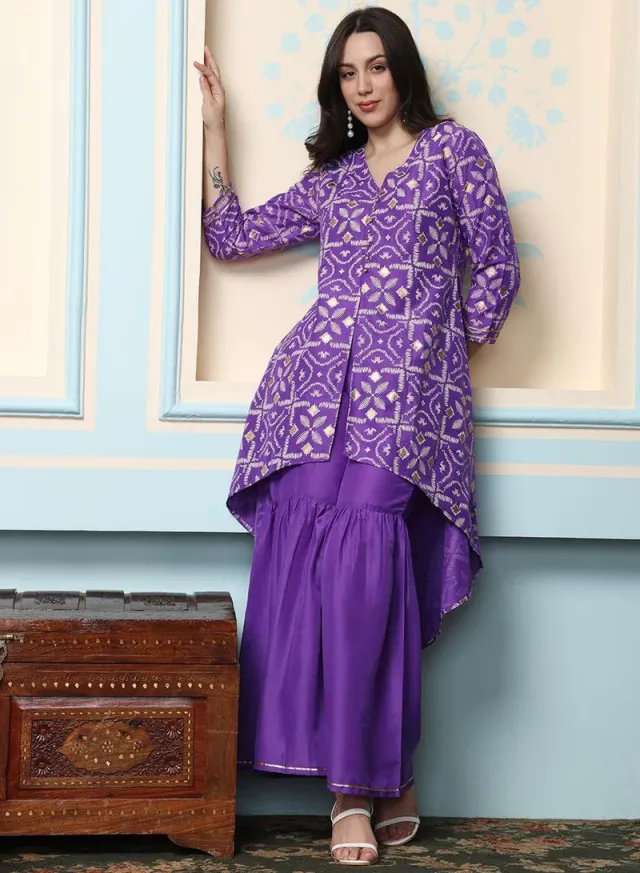 Women's Chiffon Kurta Palazzo Set Dark Magenta