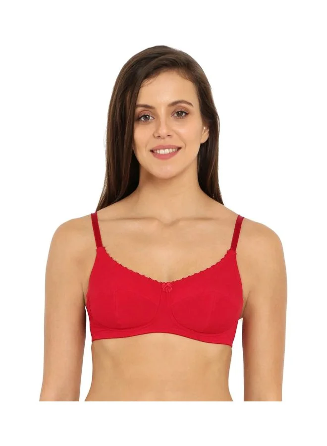 1615 Women's Cotton Wire-free Full Coverage Bra - Red