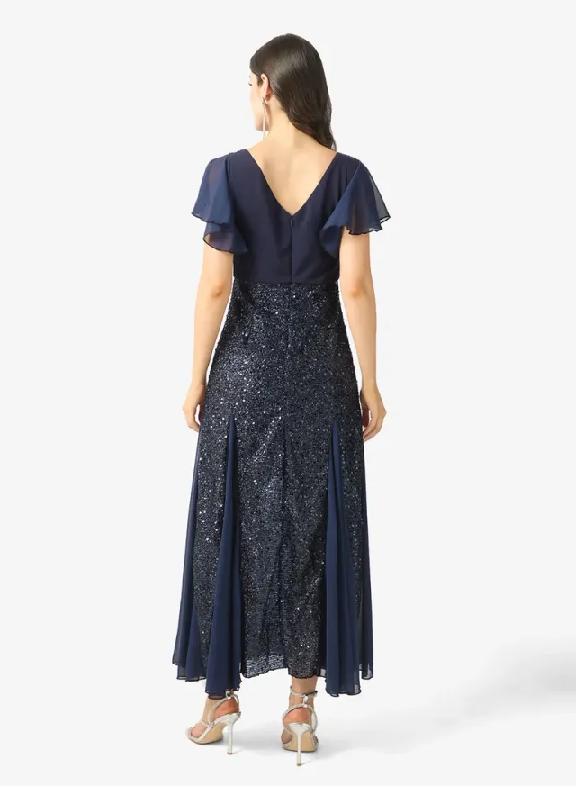 Navy Blue Embellished Maxi Fit & Flare Dress – image 2