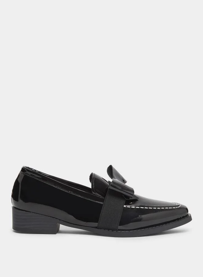 Bow Detail Patent Leather Loafers Black