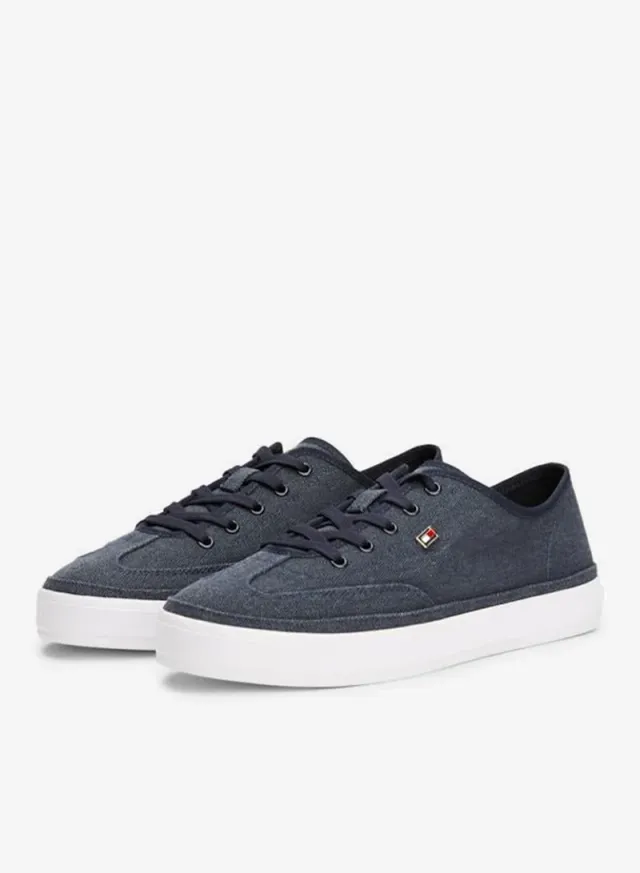 Blue Solid Canvas Low Top Lace-Up Sneakers for Women – image 4