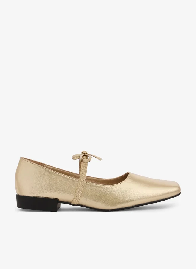 Metallic Gold Bow Strap Ballet Flats Mustard Yellow