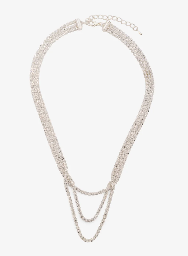 Rhinestone Necklace and Drop Earring Set Silver
