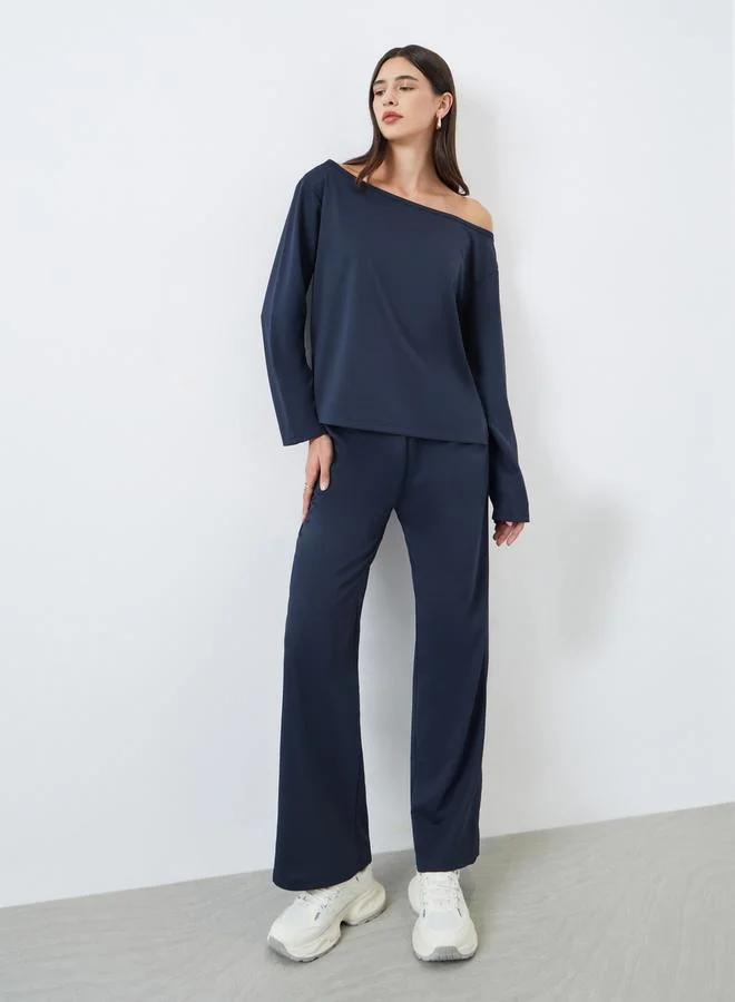Styli Asymmetric Neck Top and Joggers Co-ords Dark Blue