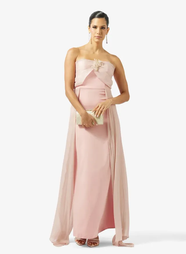 Light Pink Maxi Evening Dress with Sweetheart Neck and Trail – image 4