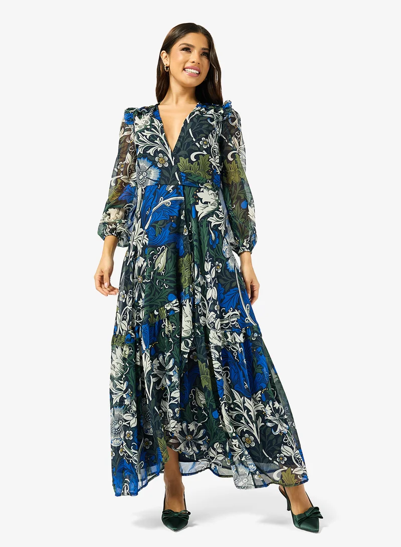 William Morris Society Long Sleeve Wrap Dress Dark Blue