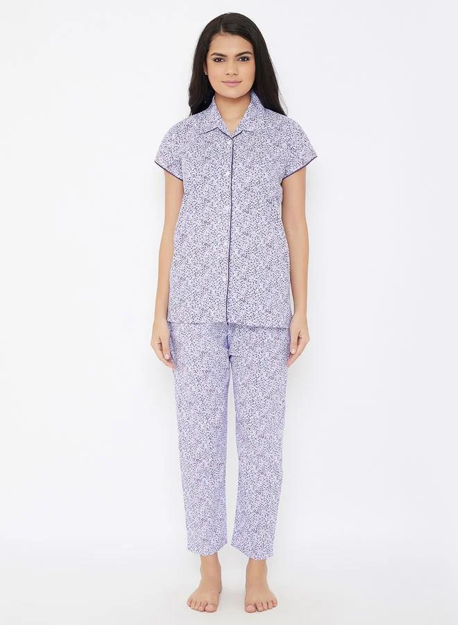 Clovia Women's Cotton Button Down Pajama Set Light Gray