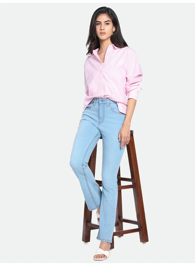 Indigo Boot Cut Jeans for Women - Cotton Blend, Stretchy