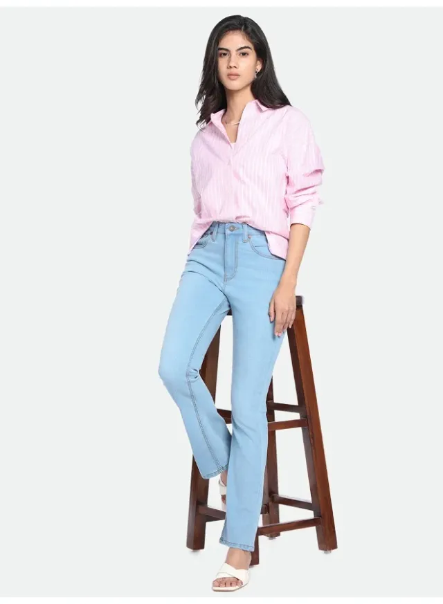 Indigo Boot Cut Jeans for Women - Cotton Blend, Stretchy