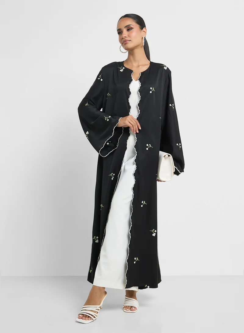 Floral Motif Abaya Black