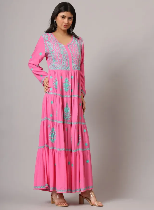 Turquoise Cotton Embroidered Jalabiya for Women - Plus Size – image 4