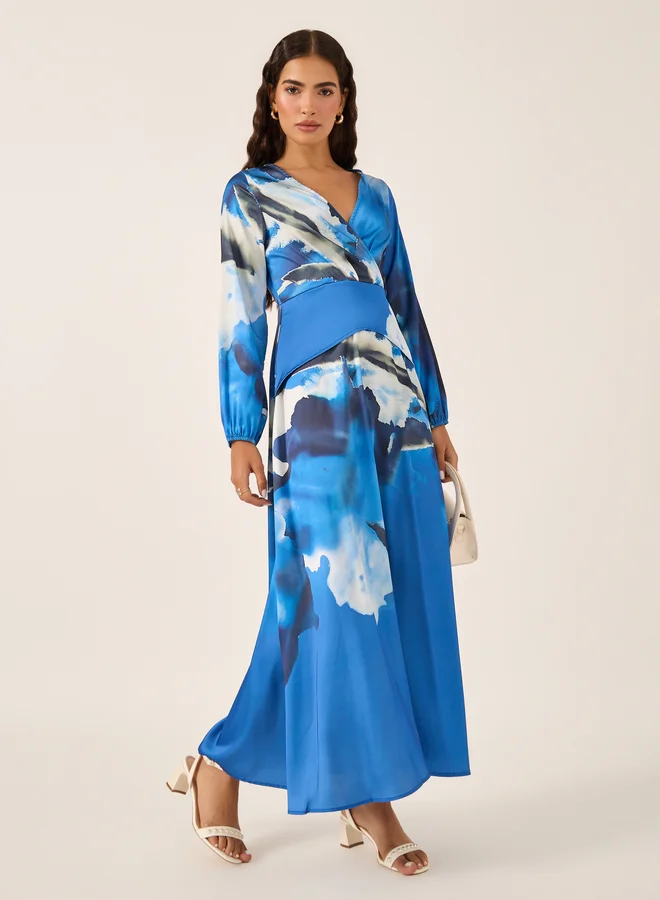 Floral Print Maxi Dress Bright Blue