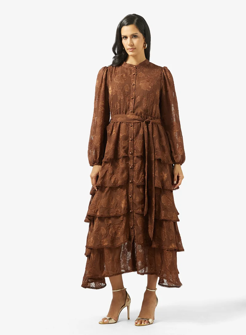 Tiered A-Line Dress Marron