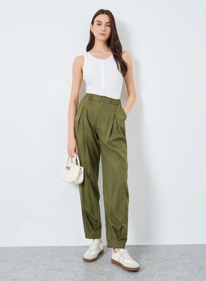 Khaki Wide Leg Trousers