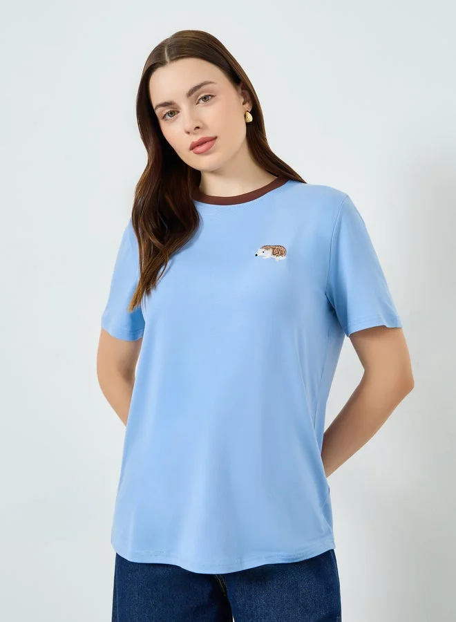 Women's Embroidered Short Sleeve T-Shirt Blue