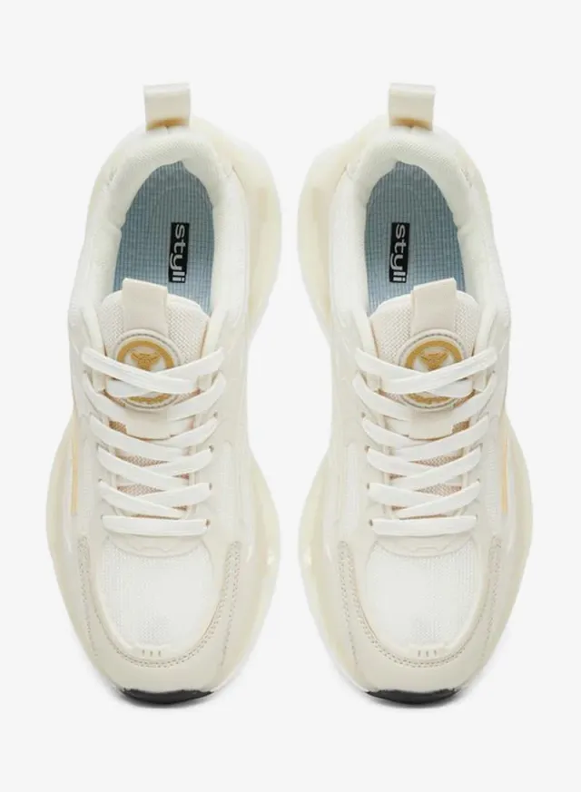 Panelled Lace Up Sneakers Cream – image 5