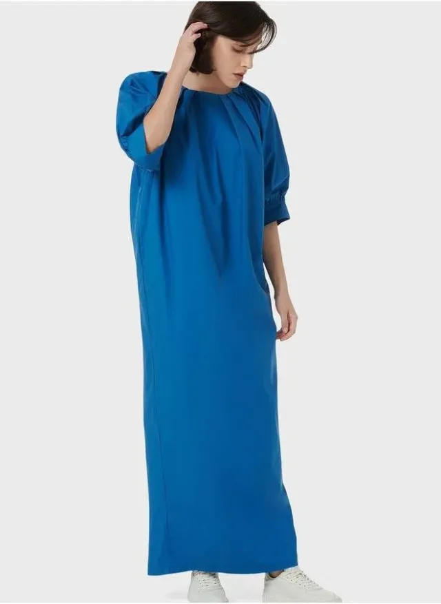 Blue Pleated Neckline Maxi Kaftan Dress for Women – image 4