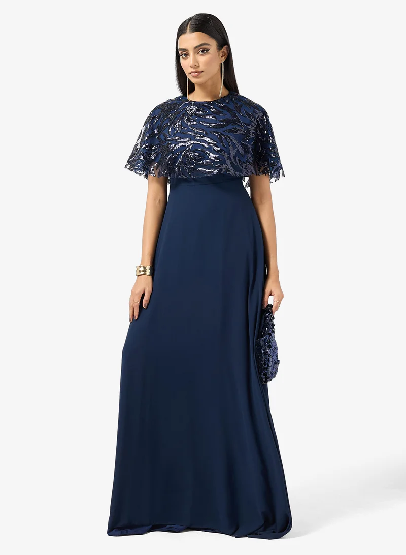 Embellished Cape A-Line Dress