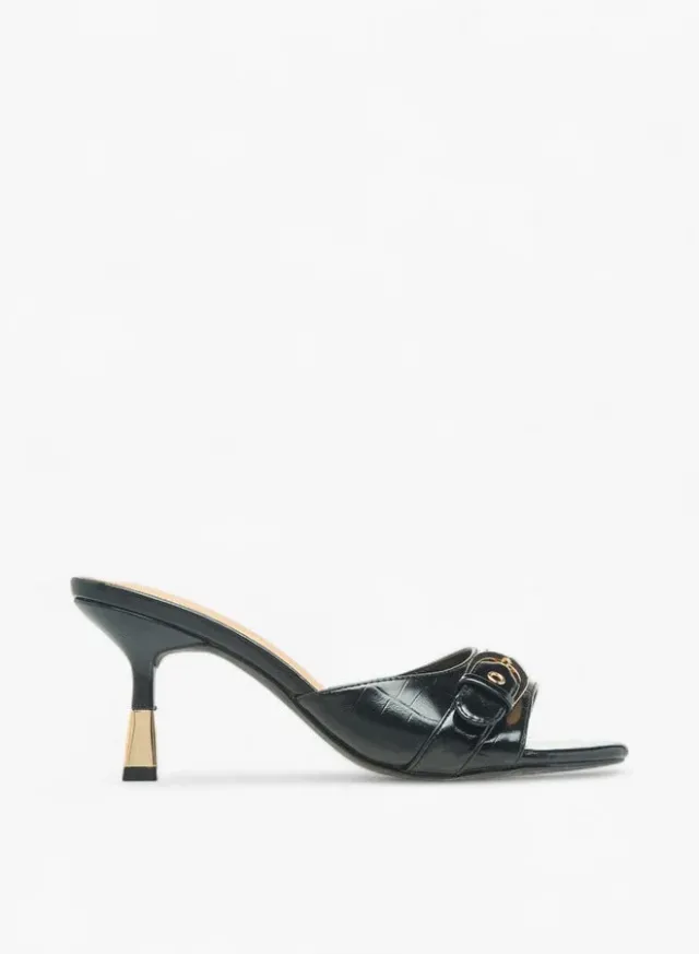 Flora Bella Buckle Detail Flared Heel Sandals Black