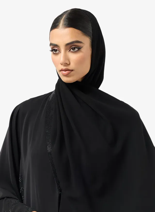 Black Embroidered Abaya with Matching Sheila - Loose Fit – image 4
