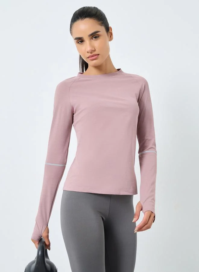 Melange Reflective Elbow Stripe Top Pink