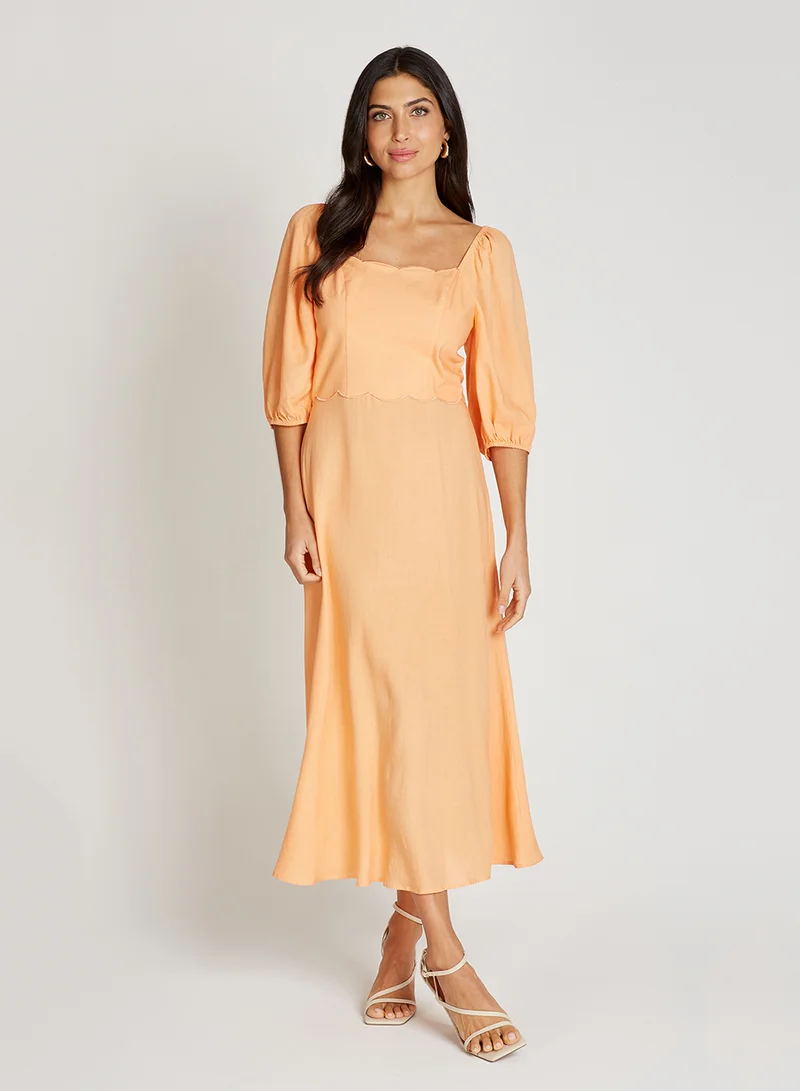 Scalloped Midi Dress Peach
