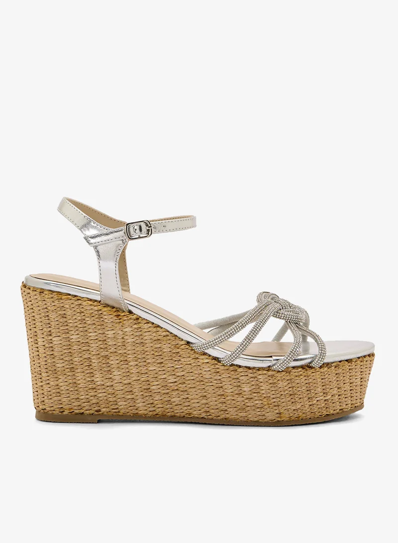 Knotted Multi Strap Wedge Sandals Silver