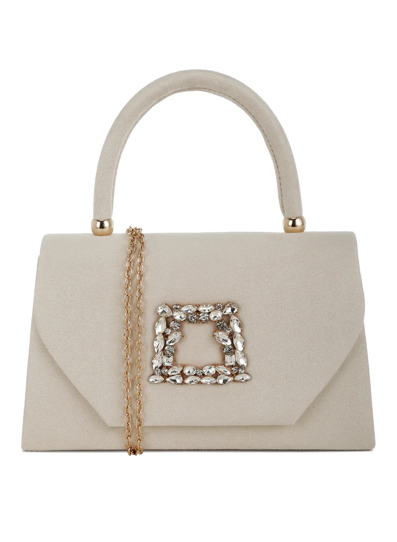 Mini Brooch Top Handle Bag Beige
