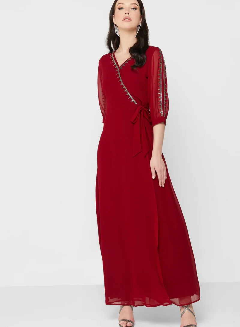 Elegant Embellished Wrap Dress