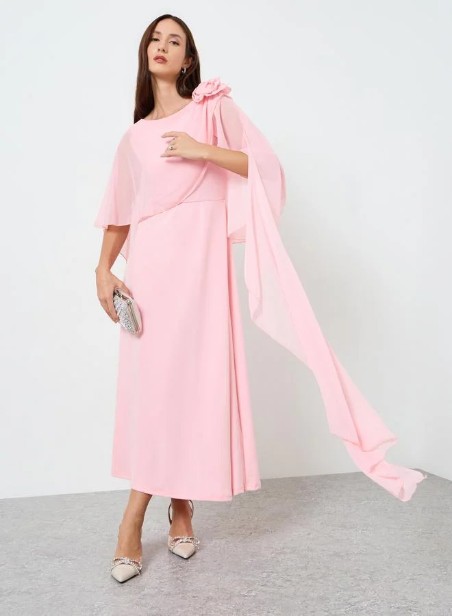 Women's Cape Sleeve Draped Maxi Dress Pink