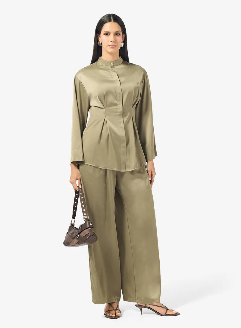 Longline Peplum Top and Pants Set Green